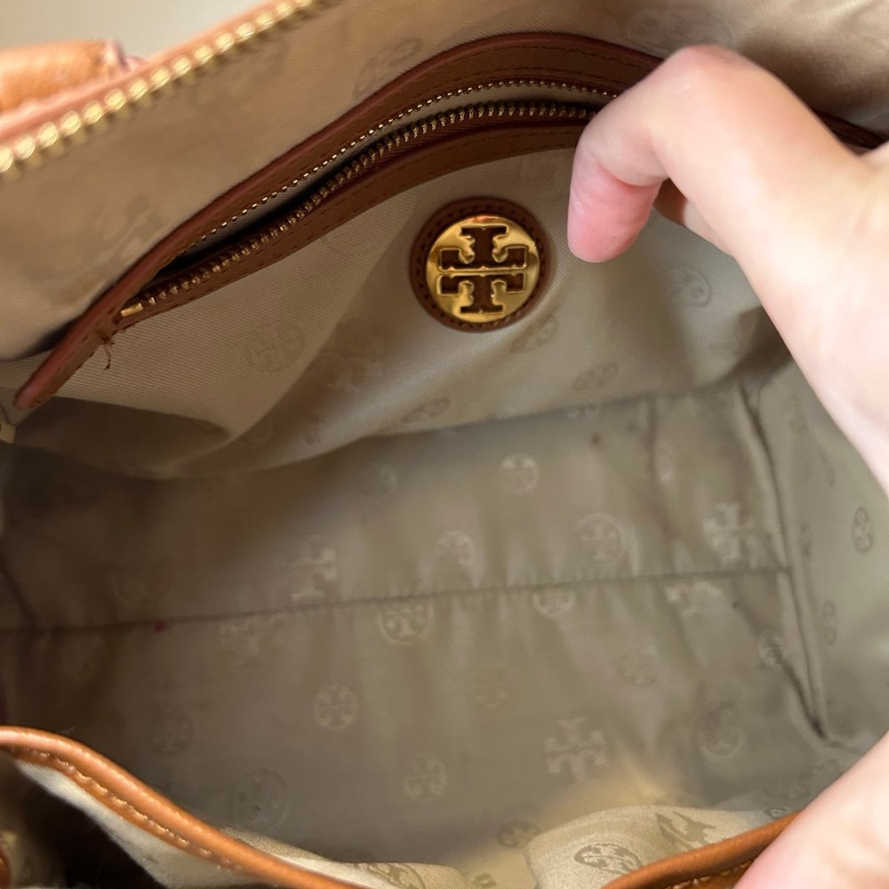 Tory Burch Tan Shoulder Bag with Colorful Scarf - Picture 11 of 12